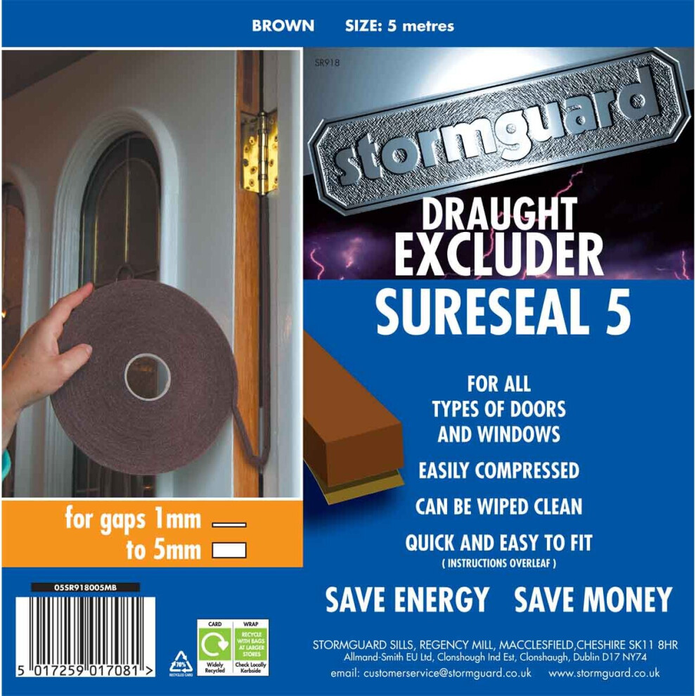 Stormguard Brown Sure Seal Draught Excluder - 5Mm Roll 5M