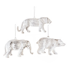 3 Christmas Baubles Antique White Elephant, Tiger & Bear TD211321W