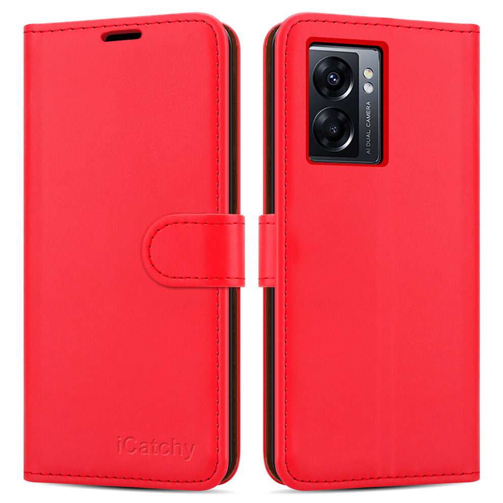 (Red) For Oppo A77 5G Case Leather Wallet Book Cover