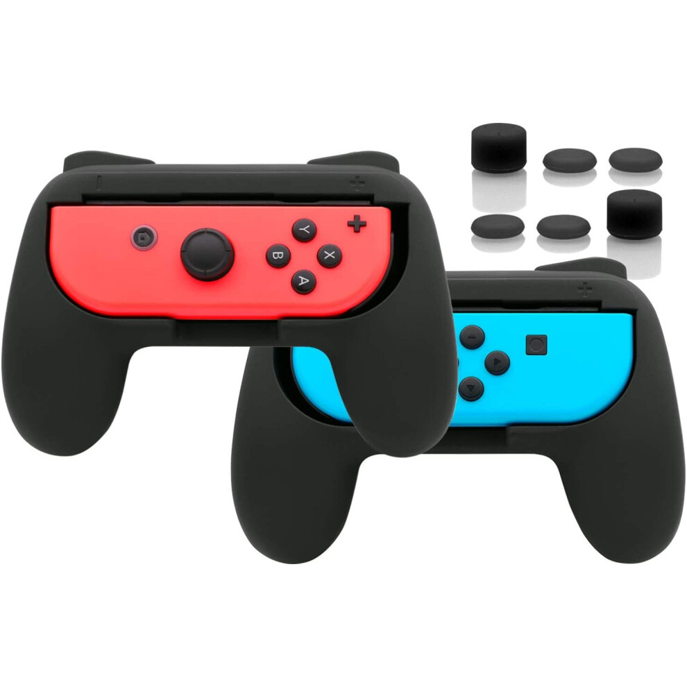 Fyoung Switch Joycon Grip, Rubber Surface Comfort Controller Grip For Nintendo Switch Joycons, 2 Pack Switch Grip With 6 Thumb Grip Caps Accessories - Black 797646462070