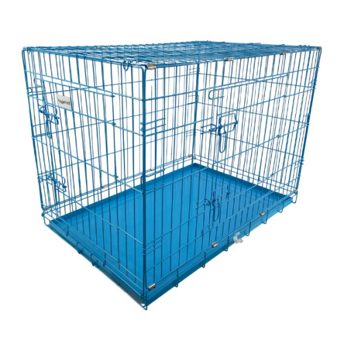 HugglePets (Blue, Medium) HugglePets Dog Cage with Metal Tray