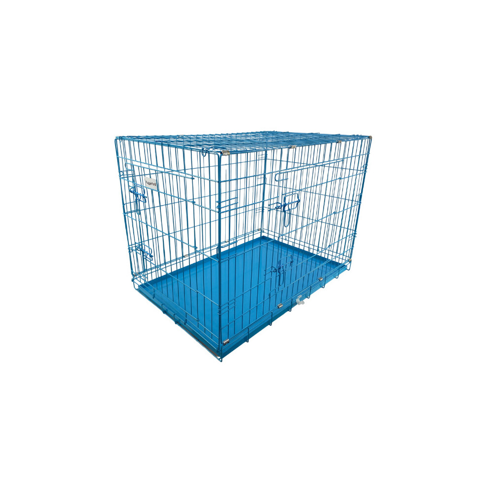 (Blue, Medium) HugglePets Dog Cage with Metal Tray