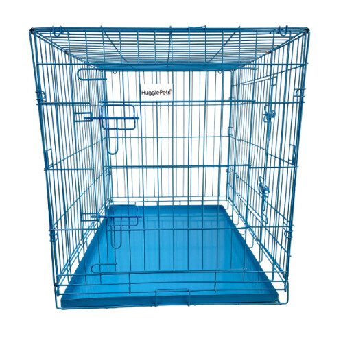 HugglePets (Blue, Medium) HugglePets Dog Cage with Metal Tray 1