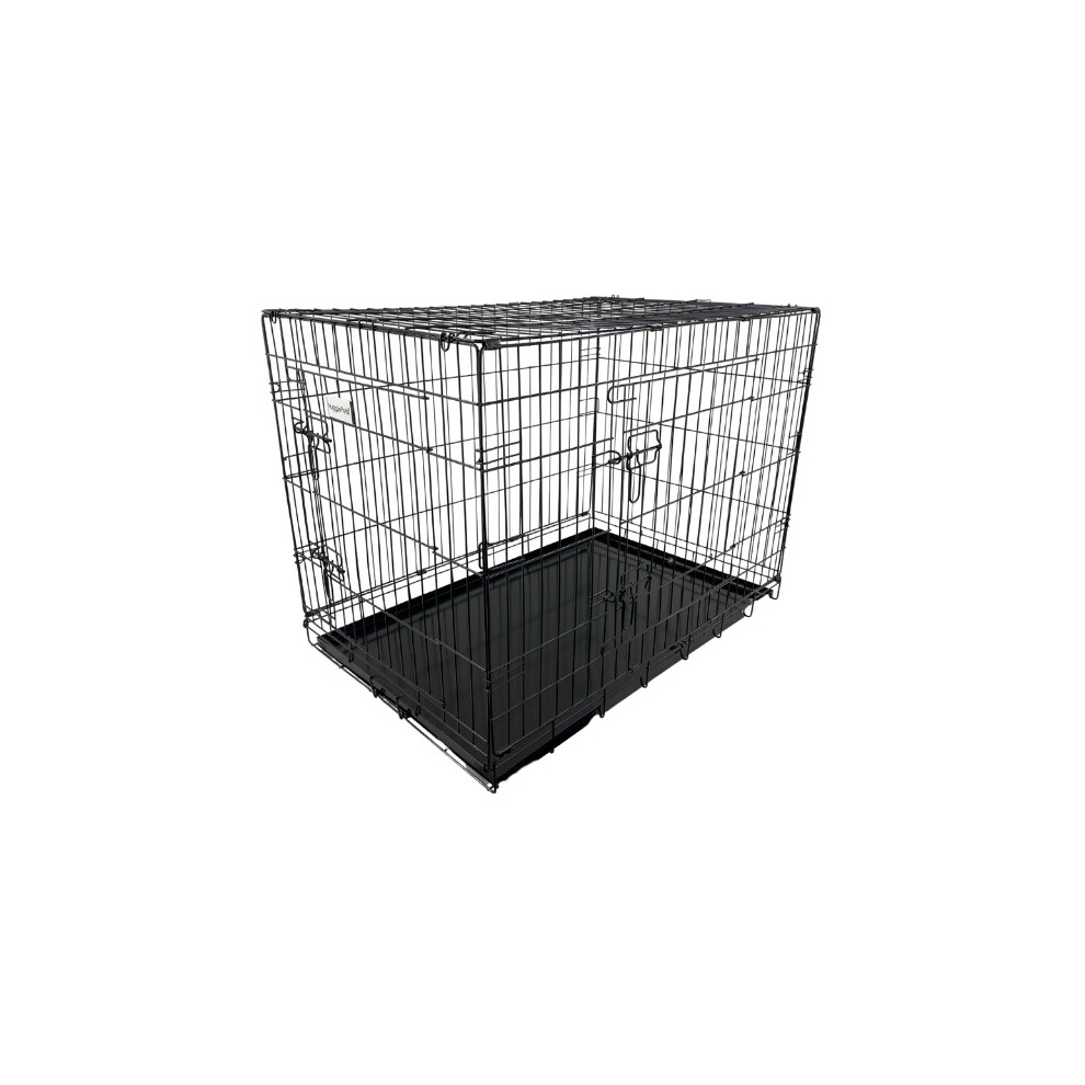 (Black, Small) HugglePets Dog Cage with Metal Tray