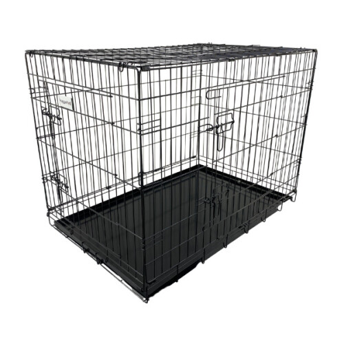 HugglePets (Black, Medium) HugglePets Dog Cage with Metal Tray