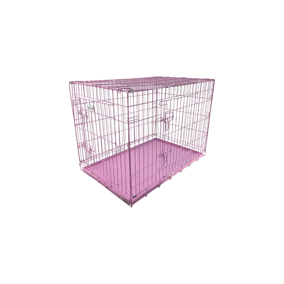 (Pink, X-Small) HugglePets Dog Cage with Metal Tray