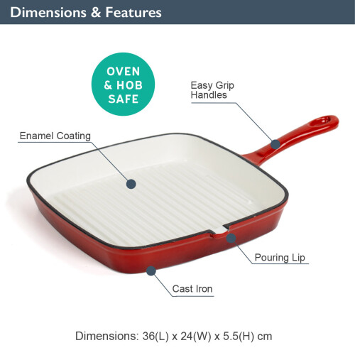 (Red) Blackmoor 24cm Cast Iron Griddle Pans 1