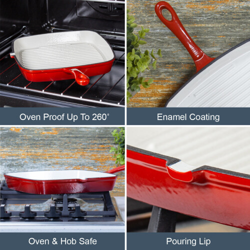 (Red) Blackmoor 24cm Cast Iron Griddle Pans 2