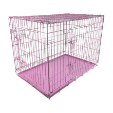 (Pink, Medium) HugglePets Dog Cage with Metal Tray