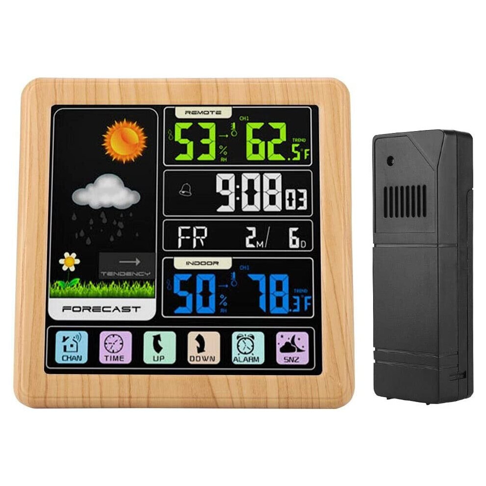 Weather Station, Colorful LCD Touch Screen Digital Weather Station Radio Multifunctional Wireless Weather Forecast With Alarm Clock, Temperature