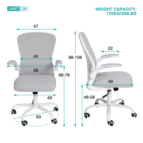 ELECWISH (Grey) Ergonomic Office Chair Computer Desk Task Seat 2