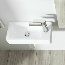 (Right) RH / LH White Cloakroom Hand Wash Basin Sink Compact Ceramic White Wall Hung
