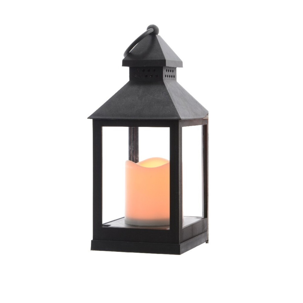 Black LED Candle Lantern Indoor Battery Operated Timer Flame Effect