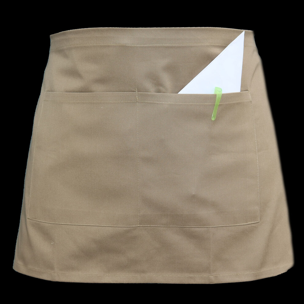 (Khaki) Waist Apron Waitress Cafe Restaurant Half Apron UK