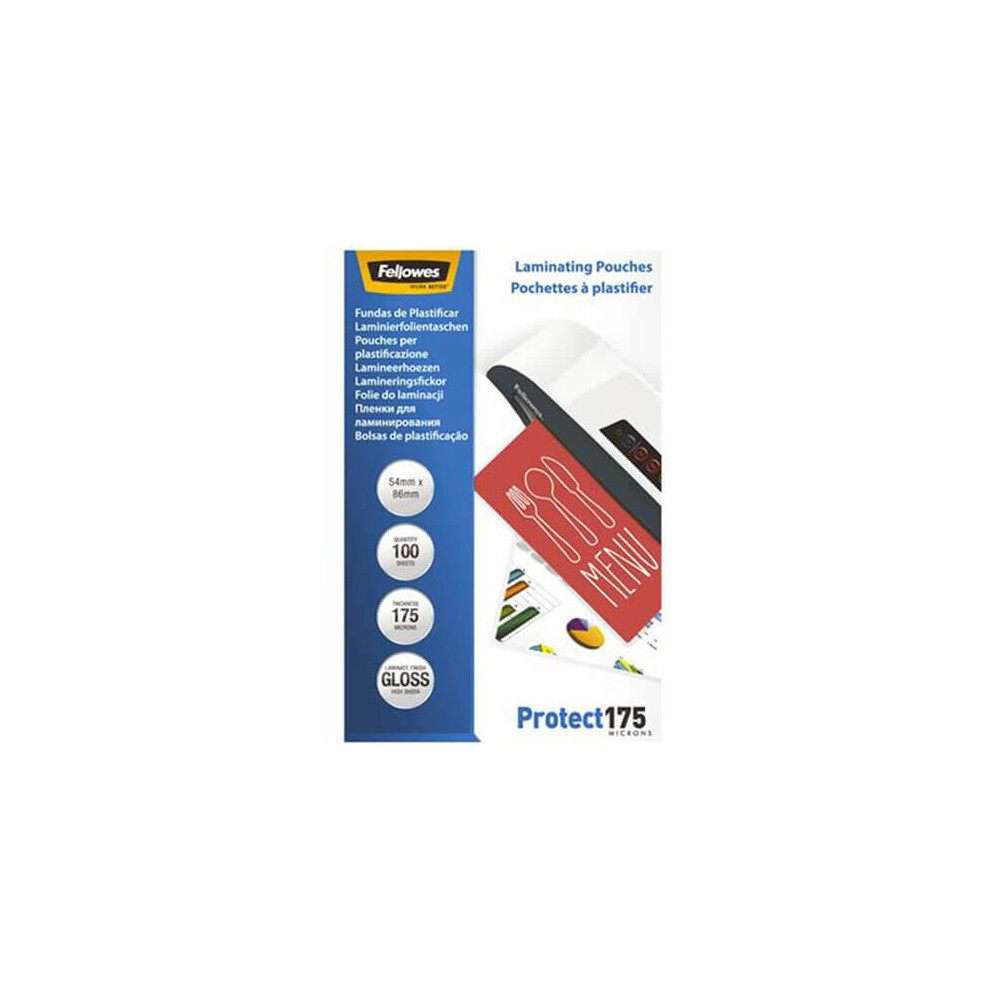 (175 Micron) Fellowes Laminating Pouches 100pk (54x86mm)