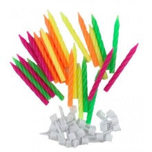 Alpen Birthday Candles with Holders (24pk) (Neon)