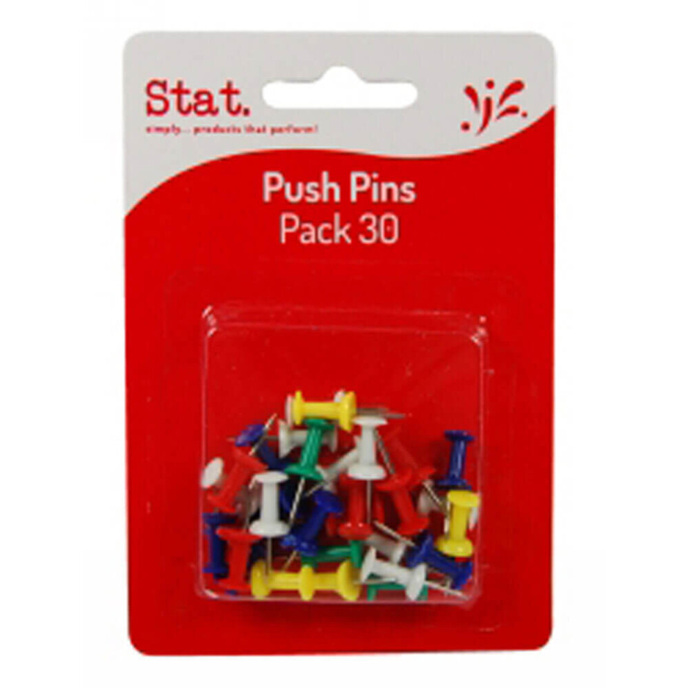 Stat Push Pins 30Pk (Assorted Colours) 9319519052686
