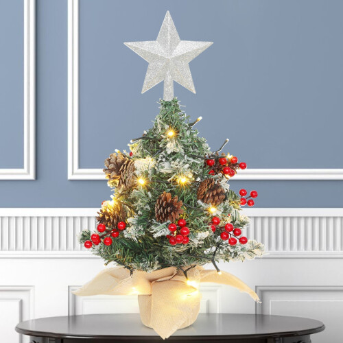 Living And Home Mini Pre Lit Tabletop Artificial DIY Christmas Tree with Star Topper