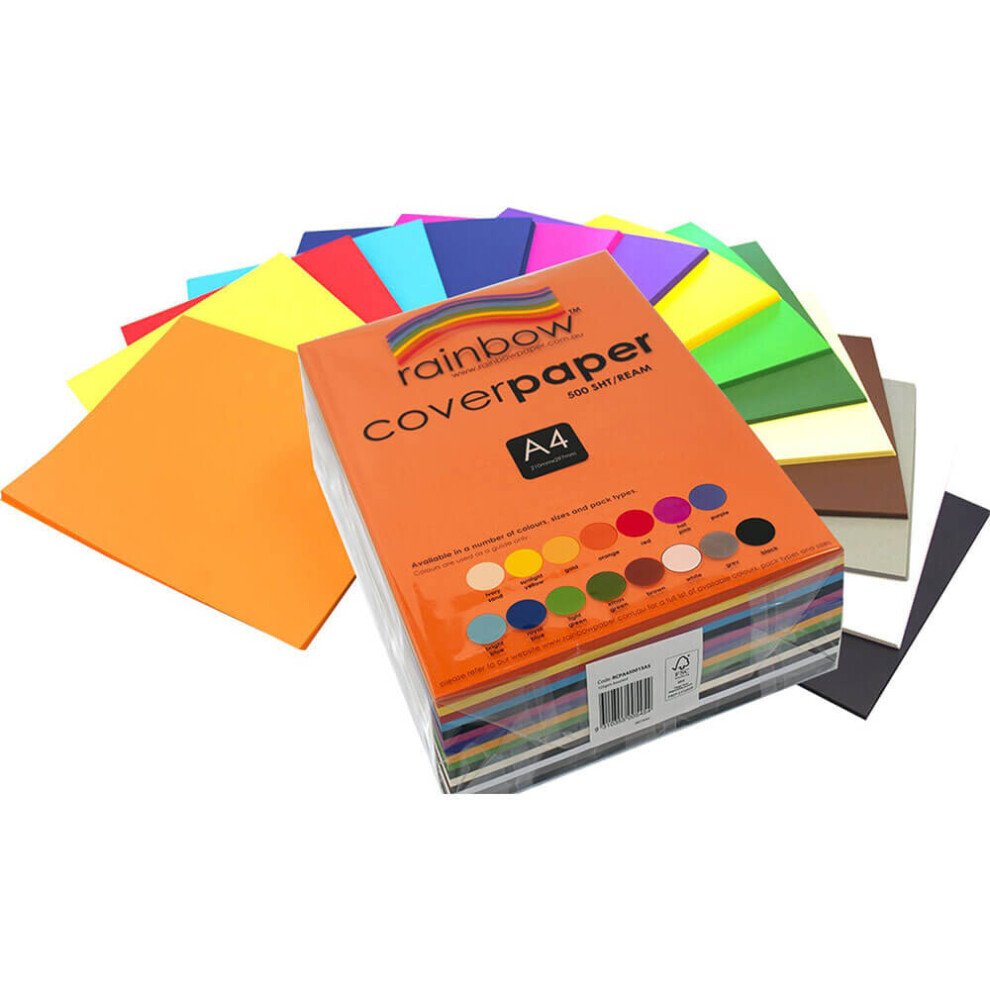 Rainbow Cover Paper 500Pk 125Gsm A4 (Assorted Colours)