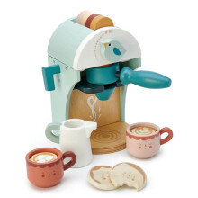 Tender Leaf Toys - Babyccino Maker - Trækaffemaskine Legetøj med Espresso Kapsler og Kopper