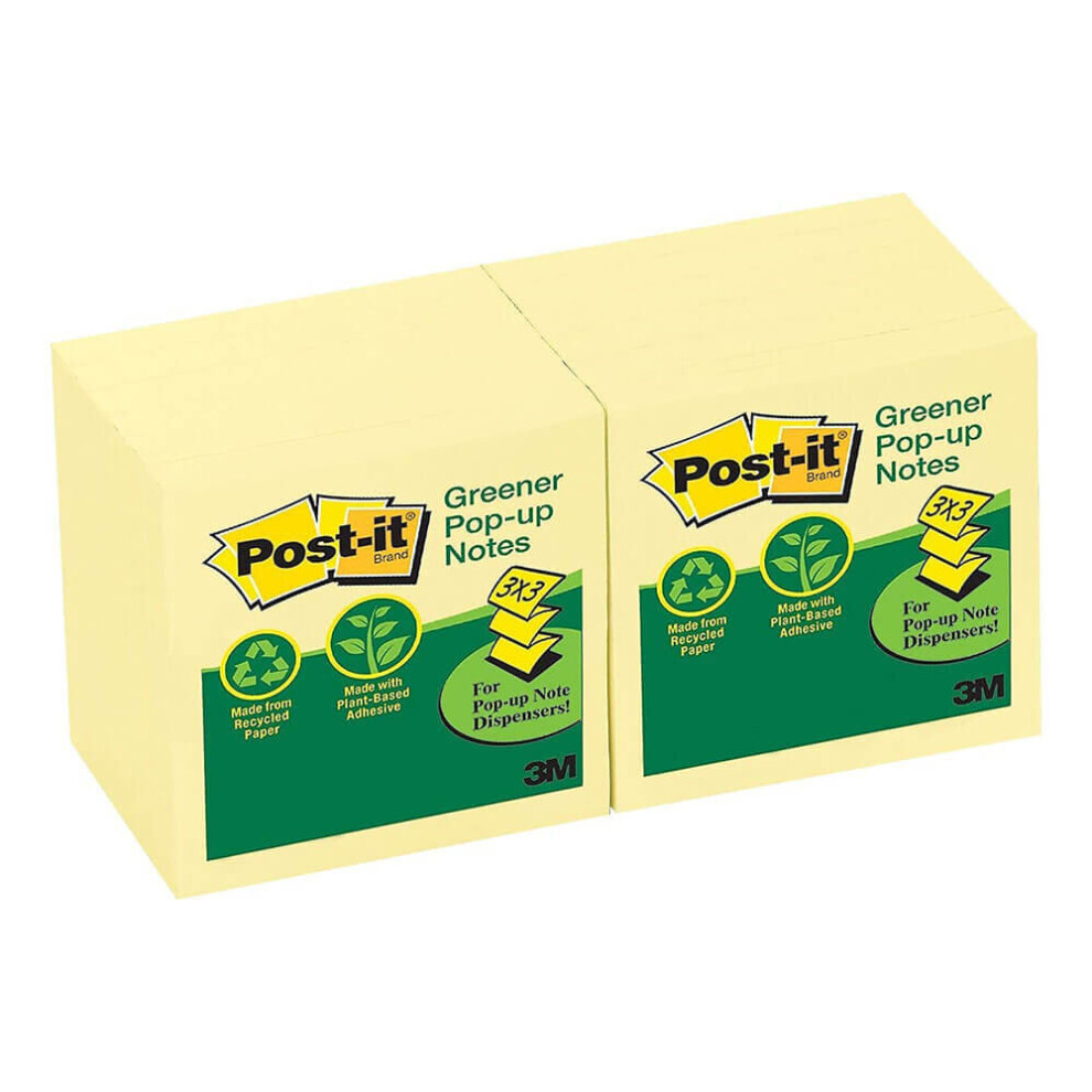 Photos - Notebook Post-it Pop-up Recycled Notes Canary Yellow 76x76mm (12pk)