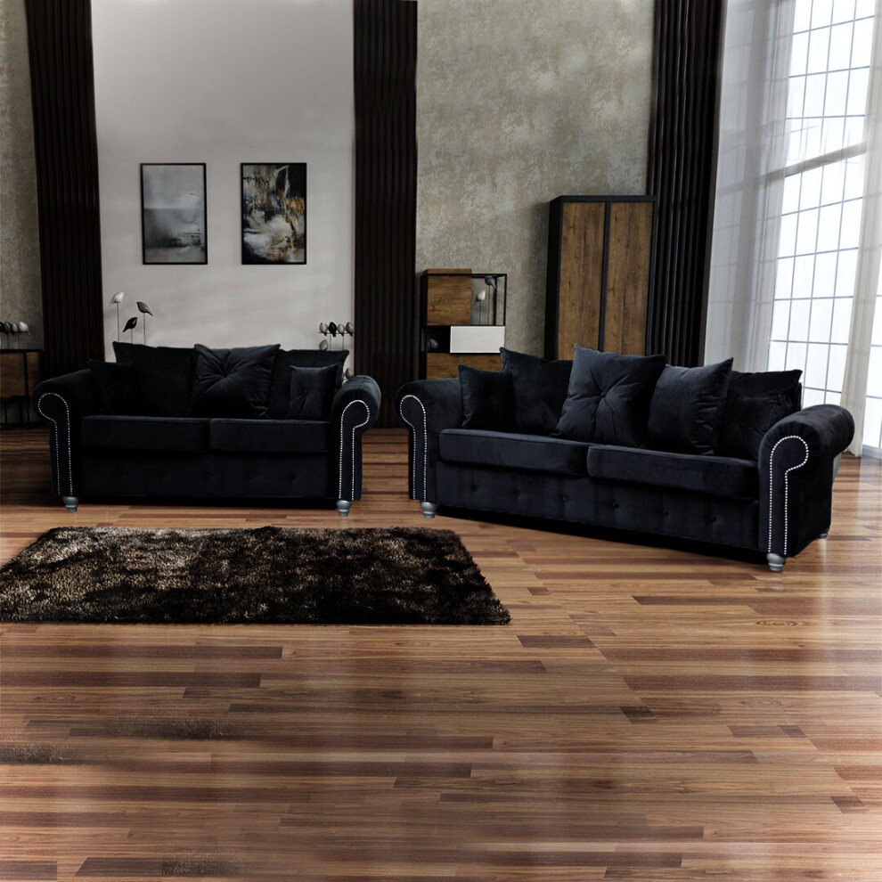 (3+2 Seated Sofa, Black) Ashwin 3+2 Seater and Corner Luxuries Sofa