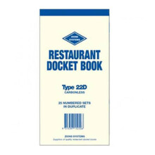 Zions Carbonless Duplicate Restaurant Docket Book (22 line)