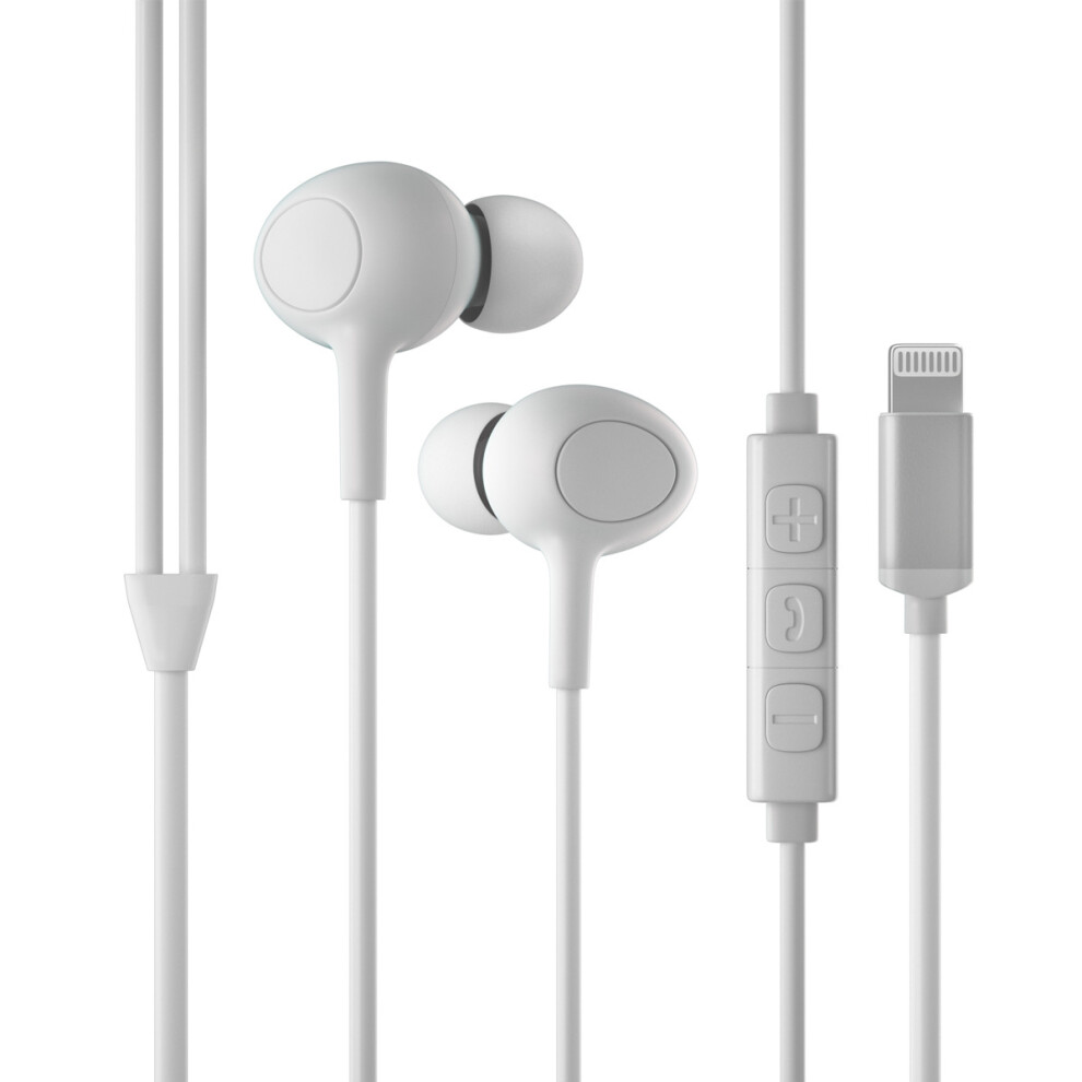 Project Telecom LE1W Earbuds | Earphones | Lightning Connector | MFI Certified | Compatible with Apple iPhones | iPads - White