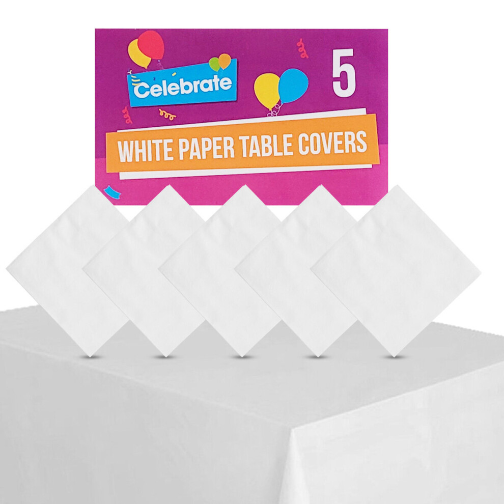 5pk White Paper Table Cloths Square 90cm | Disposable Party Tablecover
