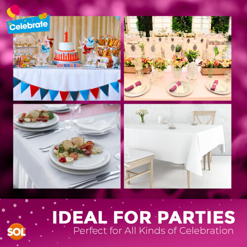 SOL 5pk White Paper Table Cloths Square 90cm | Disposable Party Tablecover 2
