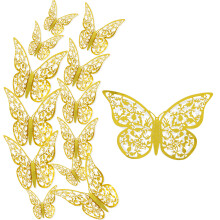 (Gold, 36PCS) Time to Sparkle Butterfly Wall Stickers 3D Decals Gift Room Wall Decoration Kids Bedroom Party Wedding Decor Crafts hollow-carved Design Girl