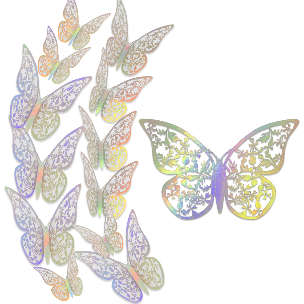 (Shiny Silver, 36PCS) Time to Sparkle Butterfly Wall Stickers 3D Decals Gift  Room Wall Decoration Kids Bedroom Party Wedding Decor Crafts hollow-carved Design Girl