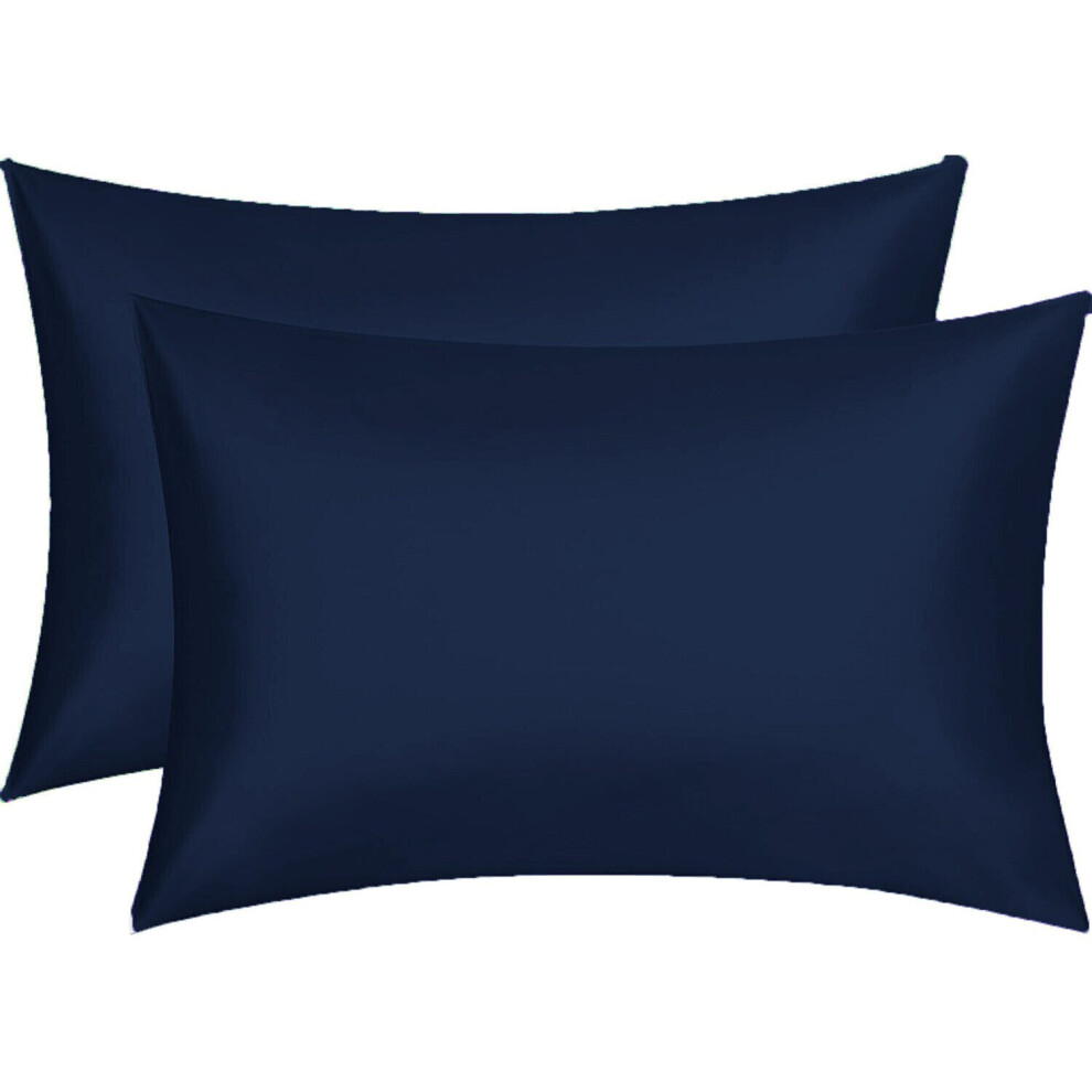 (Navy) 2X Soft Satin Silk Pillowcase hair Bedding Cover