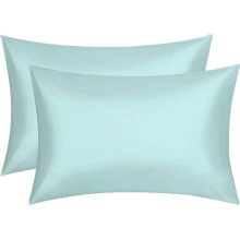 (Aqua) 2X Soft Satin Silk Pillowcase hair Bedding Cover
