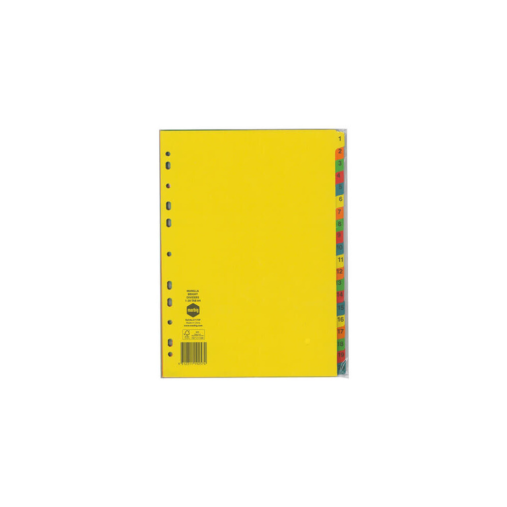 Photos - Other Office Equipment Marbig Manilla Bright Dividers (A4)  (1-20 Tab)