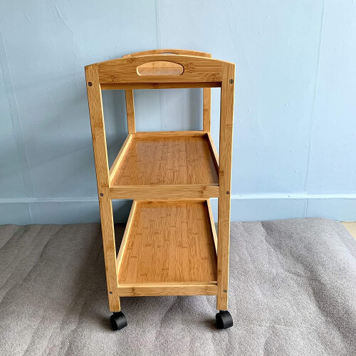 3 Tier Bamboo Kitchen Storage Trolley With Wheels Kitchen Cart 2