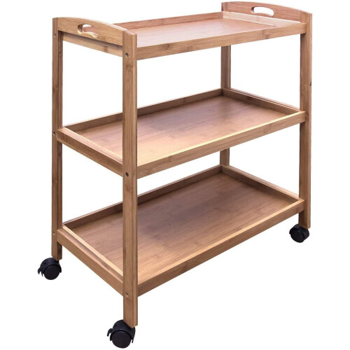 3 Tier Bamboo Kitchen Storage Trolley With Wheels Kitchen Cart 1