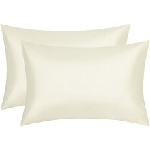 (Cream) 2X Soft Satin Silk Pillowcase hair Bedding Cover