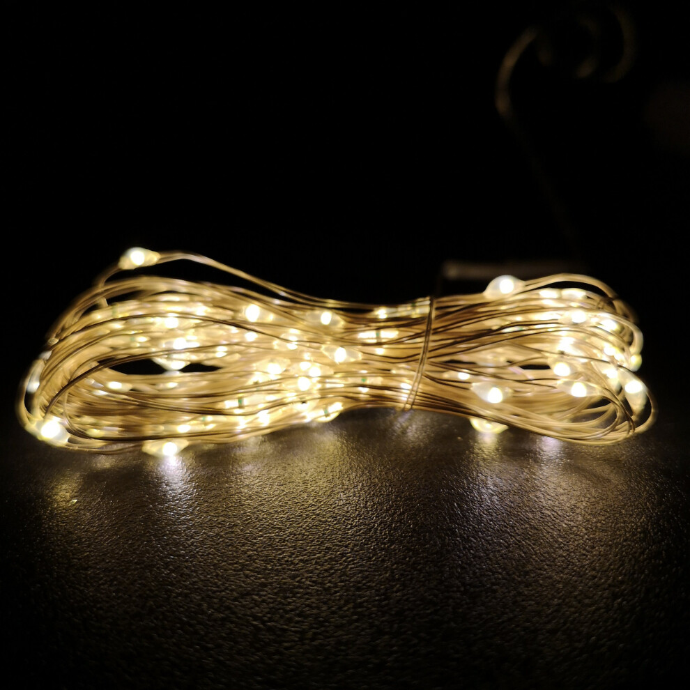 Premier 200 Led Warm White Outdoor Battery-Operated Micro Brights - 10M Run, Bendable, Timer (6H/18H), 8 Modes, Requires 3 X Aa Batteries (Not Included)