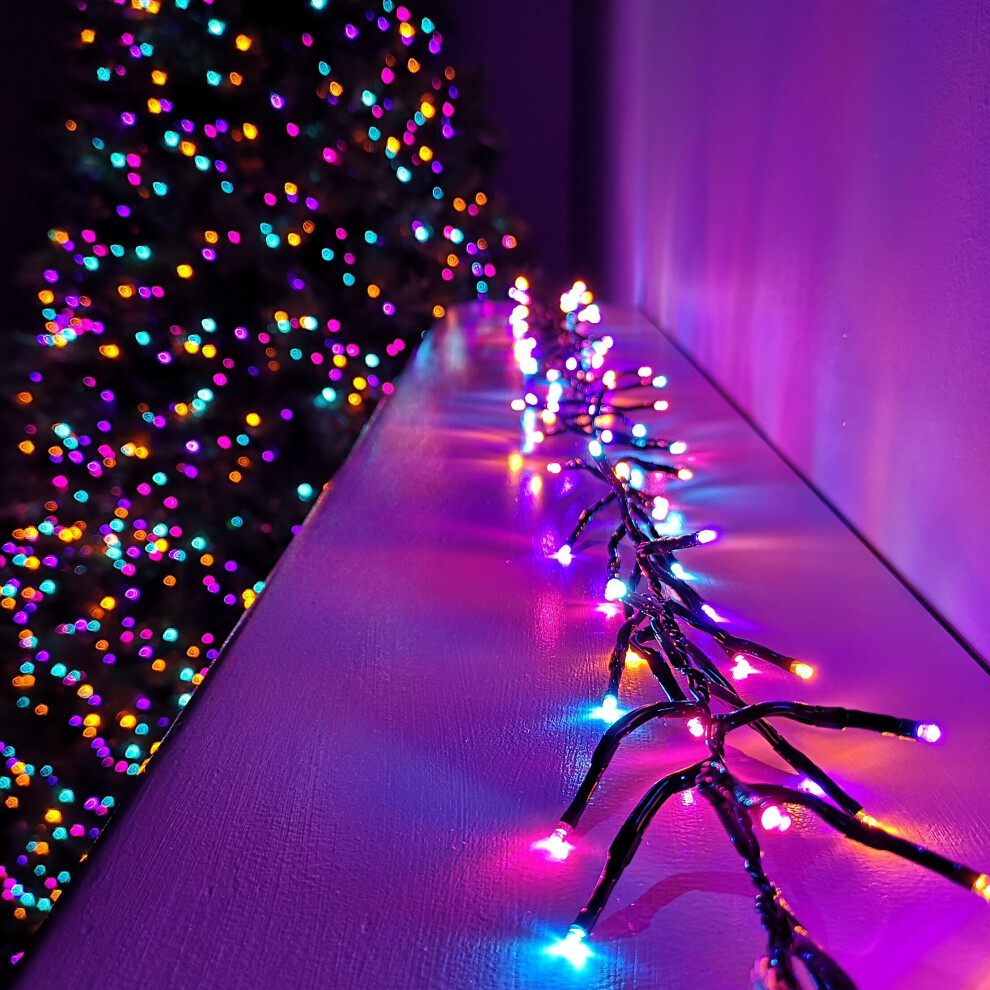 2000 LED 25m Premier Multi Action Christmas Cluster Timer Lights in Rainbow