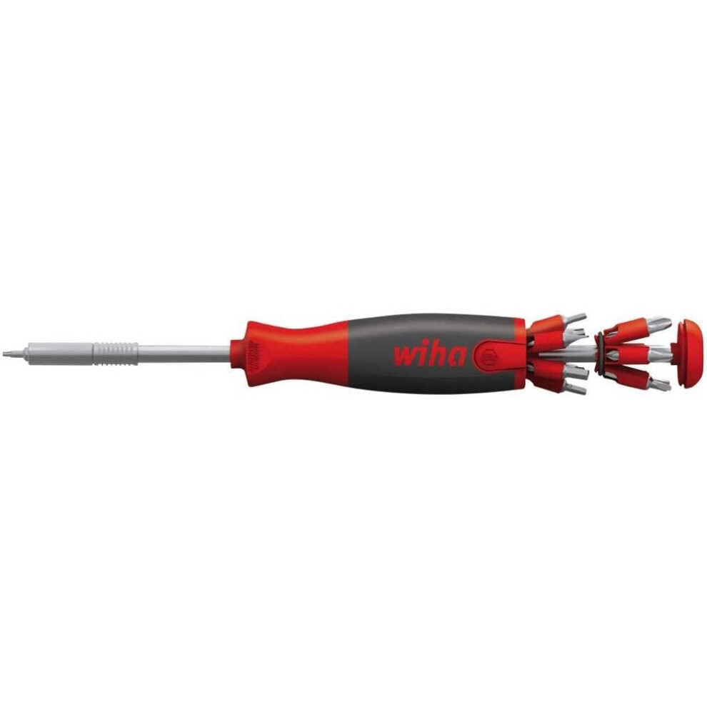 Wiha LiftUp 26one Integrated Bit Magazine Screwdriver with 13 Double Bits, Superslim Bit Holder, Ergonomic Handle 43895, Red and Black