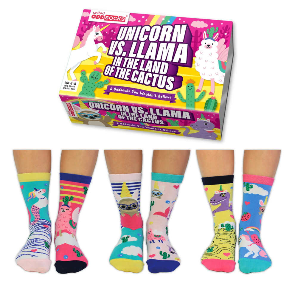 United Oddsocks Unicorn Llama Box of 6 Colourful Ladies Socks UK 4-8