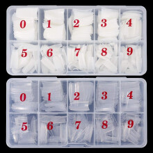 FANTESI 1000 Pcs Acrylic Nail Tips - French Half-Cover Coffin Nails, 10 Sizes (0-9), Clear/Natural, for Salon & DIY Art