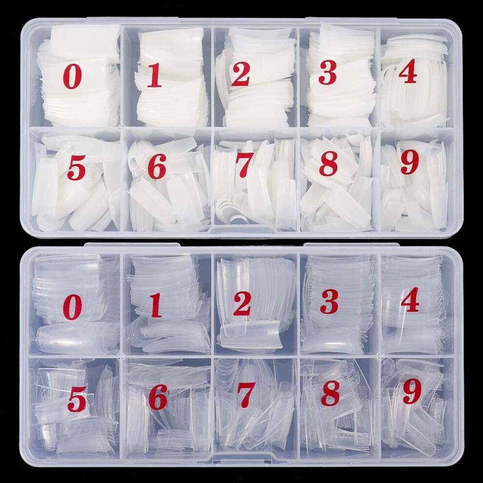 FANTESI 1000 Pcs Acrylic Nail Tips French Half Cover Fake Nails Artificial Coffin Nails 10 Sizes for Nail Salons and DIY Nail Art Manicure Tool with