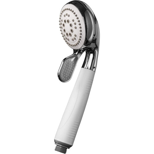 Croydex Croydex Assistive Four Function Shower Handset with Optional Eco feature and Rubber Handle For Increased Grip, Chrome and Silver