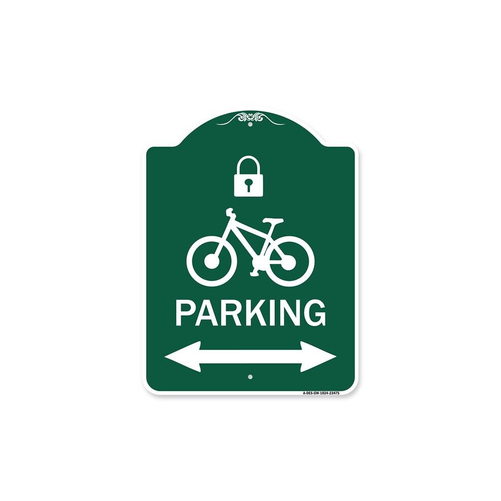 SignMission A-DES-GW-1824-23475 18 x 24 in. Designer Series Sign - Parking with Lock Cycle & Bidirectional Arrow Symbol, Green & White-image-OPC-PB2FQ26-NEW