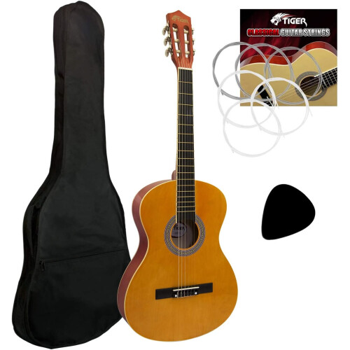 Tiger Full Size Classical Spanish Guitar Beginners Complete Starter Kit