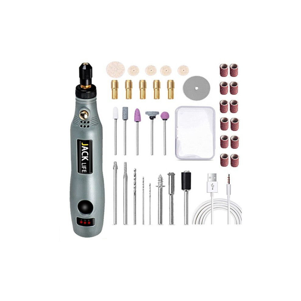 (grey) USB Cordless Rotary Tool Kit Woodworking Engraving Pen DIY For Jewelry Metal Glass Mini Wireless Drill
