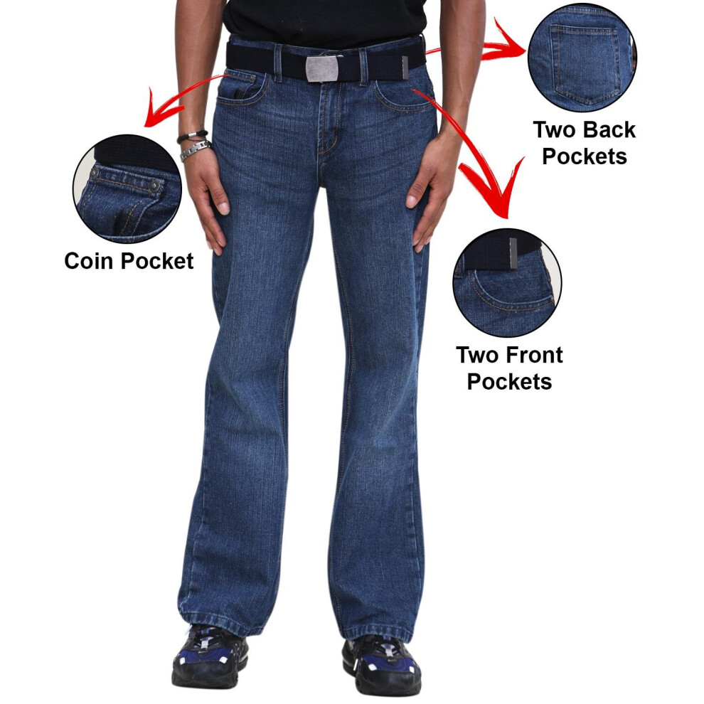 True Face (Dark Wash, 32W / 34L) Mens Jeans Regular Pants With Free Belt Blue