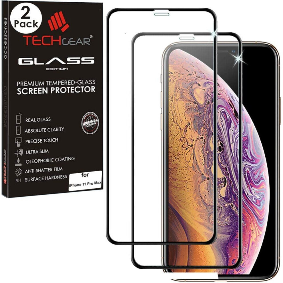 TECHGEAR [2 Pack Screen Protectors Compatible with Apple iPhone 11 Pro Max, [FULL Screen Adhesion] & [Full Coverage] 3D GLASS Edition Tempered Glass